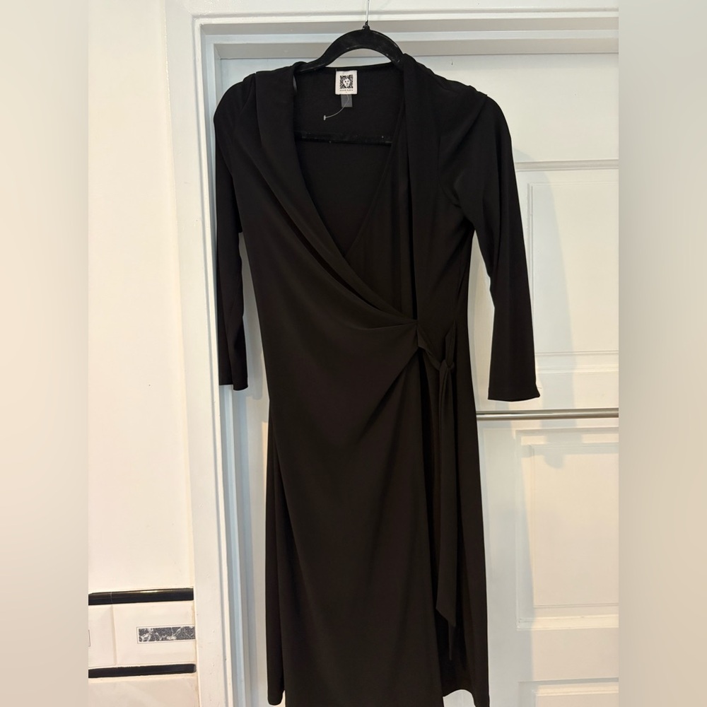 Anne Klein Black Sheath Dress with Plunge Neckline